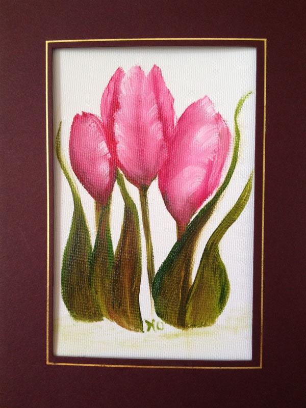 Pink Tulips Oil Painting on Canvas Greeting Card