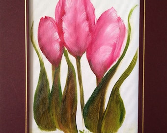 Pink Tulips Oil Painting on Canvas Greeting Card