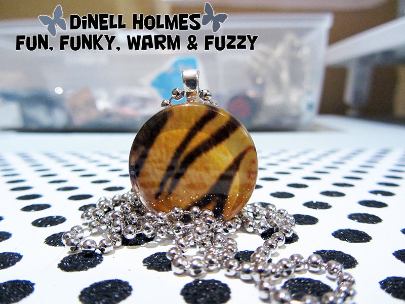 Tiger Fur Glass Tile Pendant Handmade Nature Animal Print Jewelry SALE SAVE 1.50