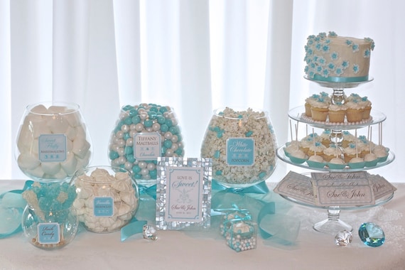 Elegant Tiffany Blue Candy or Dessert Buffet Package. Customized just for you. Great for Wedding Receptions, Bridal Showers and more.