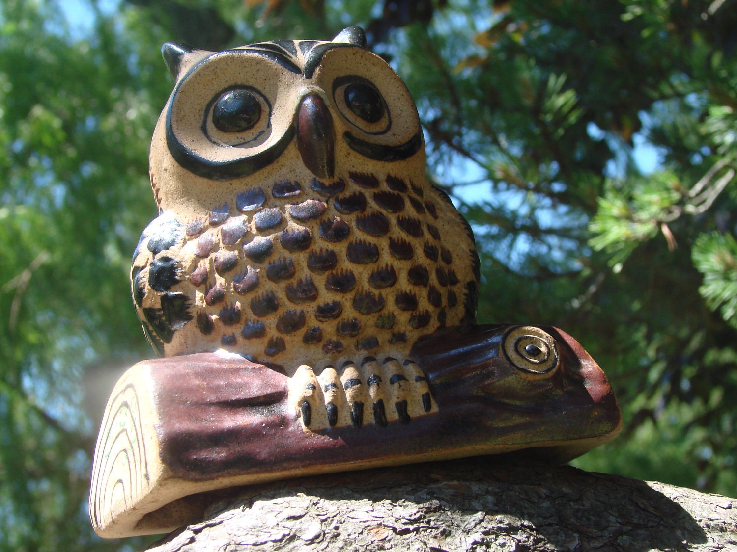Vintage Ceramic Owl Perched on a Log