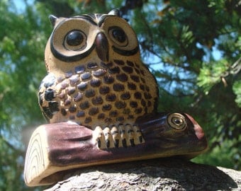 Vintage Ceramic Owl Perched on a Log