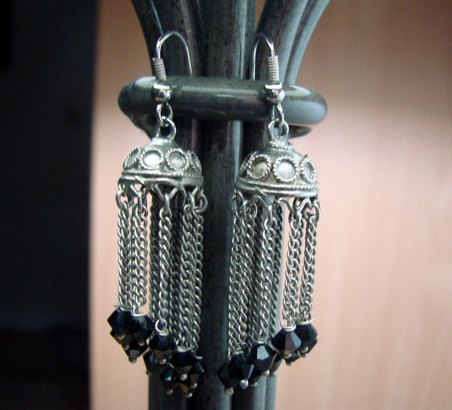 Vintage Boho Chain and Glass  Dome Dangles  30% OFF Price Adjusted Summer Sale