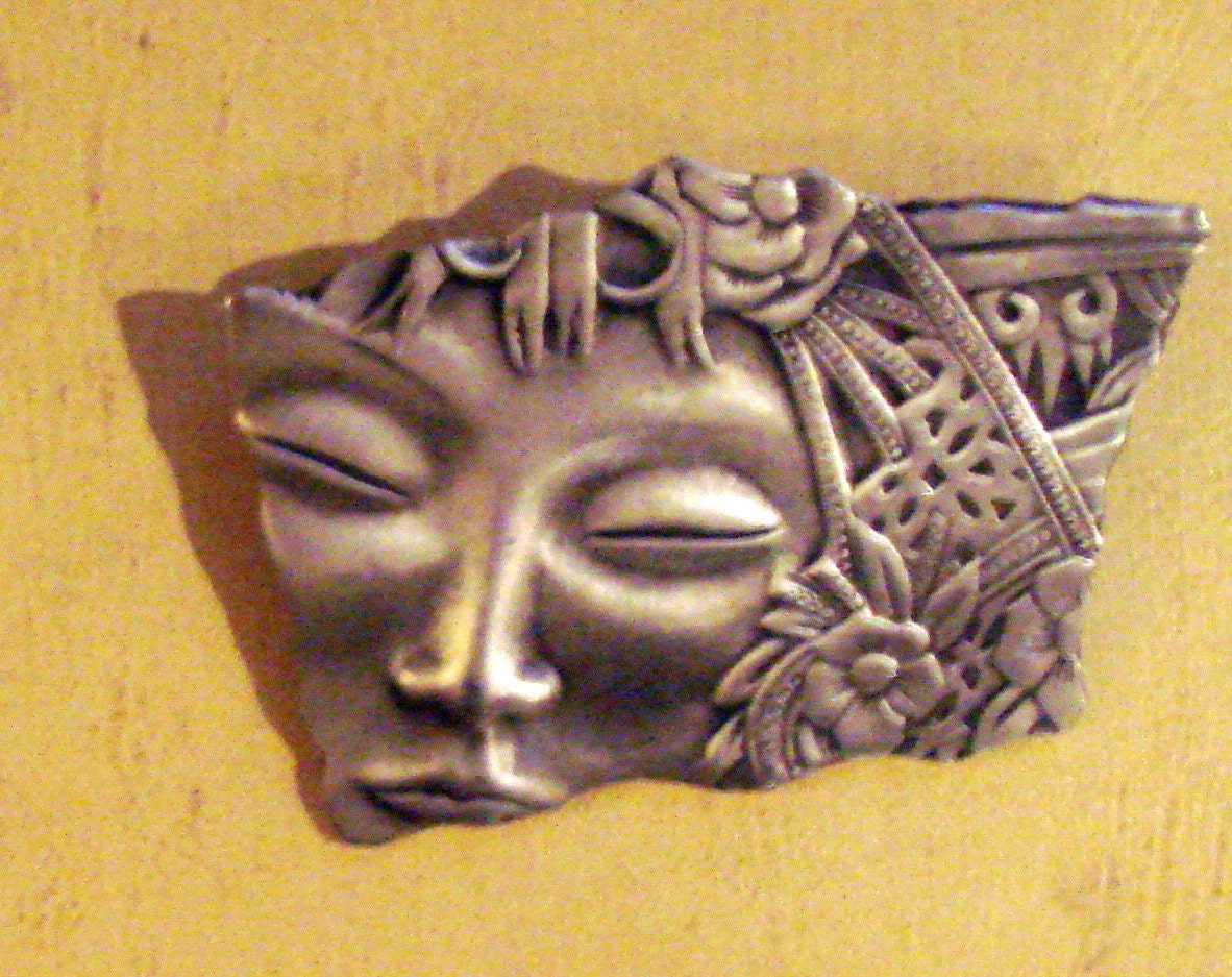Vintage JJ Art Deco Face Brooch
