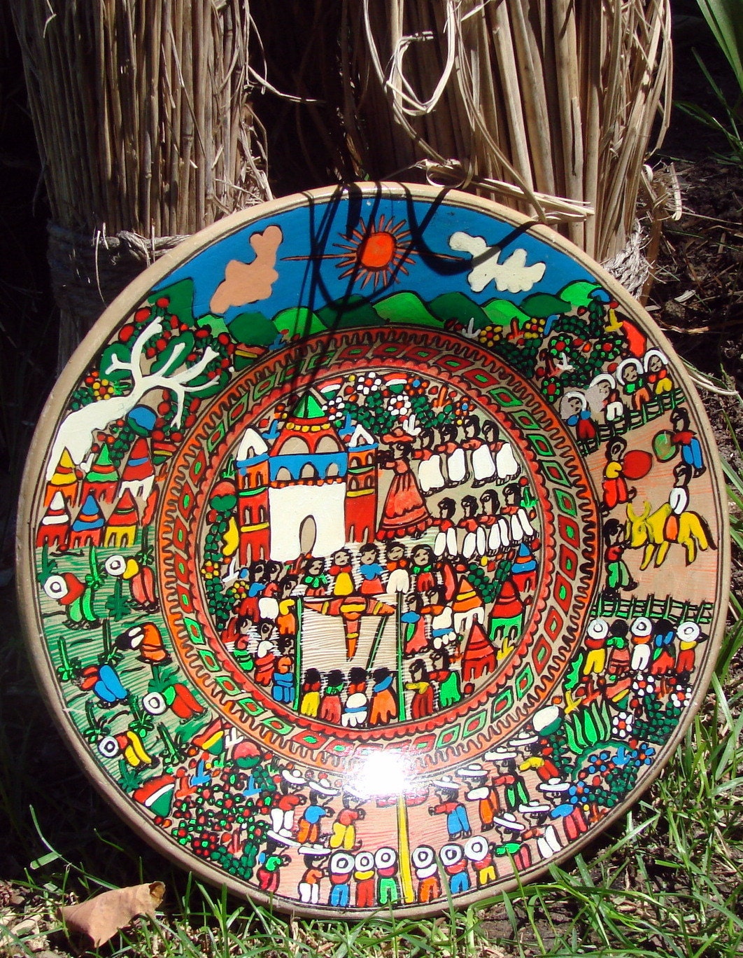 Vintage Clay Painted Wall Plate from Mexico