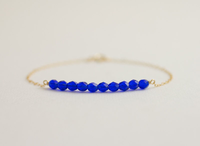 Cobalt beaded bar gold filled bracelet - friendship bracelet - best friend gift - layering bracelet - simple modern jewelry
