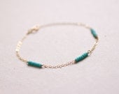 Modern Dash - tiny turquoise beaded bars on gold filled chain bracelet - delicate danity jewelry
