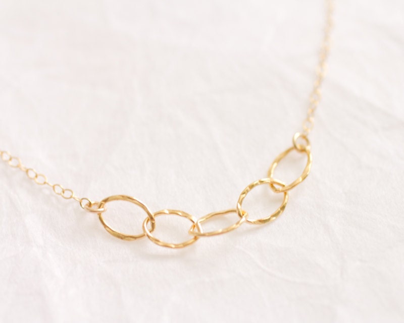 Amour - gold filled hammered ovals love chain necklace - delicate dainty jewelry - valentine's day jewelry