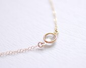 Tiny sparkle - clear round crystal gold filled chain necklace - delicate dainty jewelry
