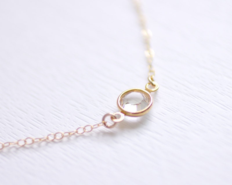 Tiny sparkle - clear round crystal gold filled chain necklace - delicate dainty jewelry