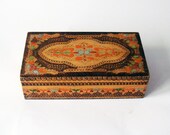Bohemian brown wood box - ethnic pattern rustic wood hand crafted box - floral motifs - wwvintage