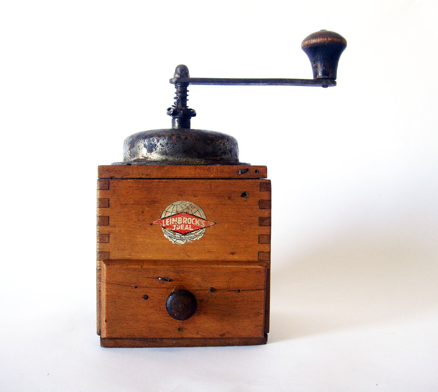 Gorgeous Vintage wood coffee grinder  - wood mill and metal - brown coffee grinder