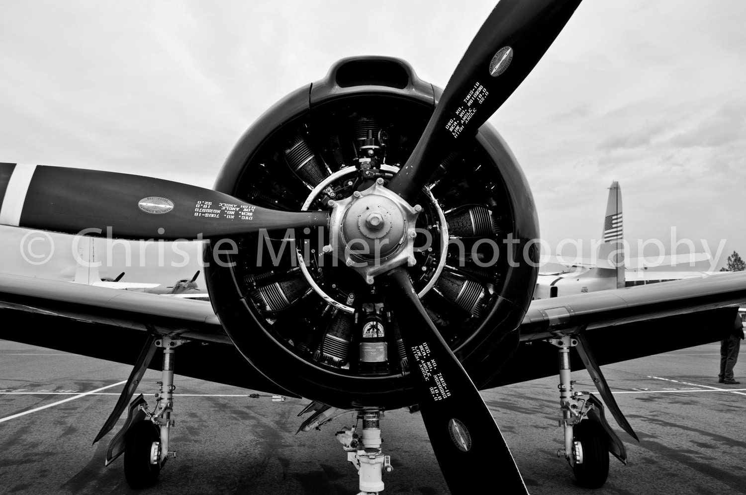 Airplane Prop Engine Black and White Photo Print 12x18