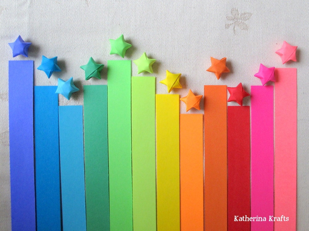Origami Stars Paper Strips, 200 count, Rainbow Multicolor - KatherinaKrafts