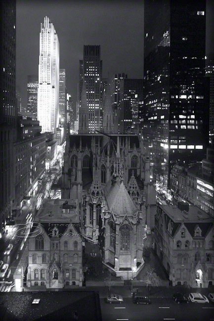St Patricks Cathedral NYC  photo night black & white 16x24" architecture print