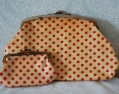 1950s Yellow and Red Polka Dot Plastic Clutch Purse with Matching Coin Purse