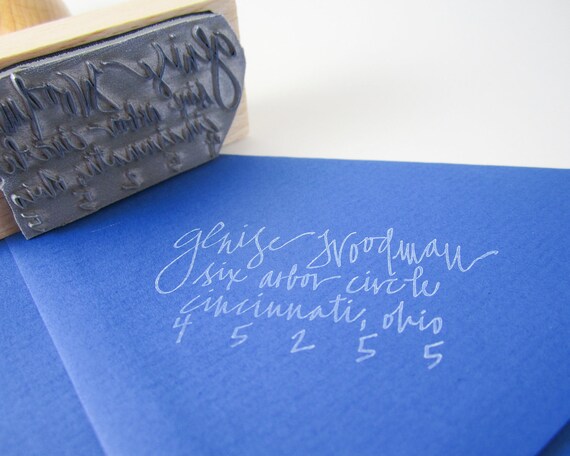 Custom Address Stamp - 2 1/4" hand calligraphy return address rubber stamp - personalized
