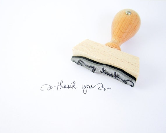 Calligraphy Thank You Stamp - 2" rubber stamp reading Thank You with handwritten calligraphy READY TO SHIP