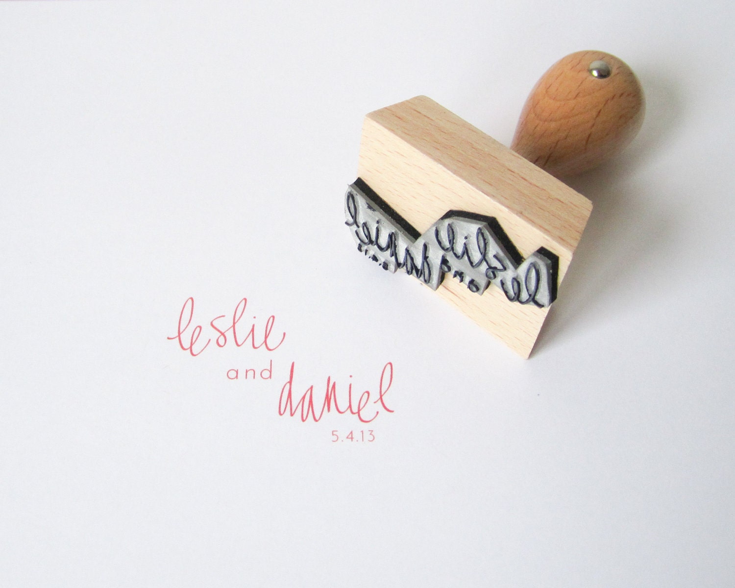 Custom Wedding Calligraphy Stamp - 2" hand written custom wedding rubber stamp personalized with names and date
