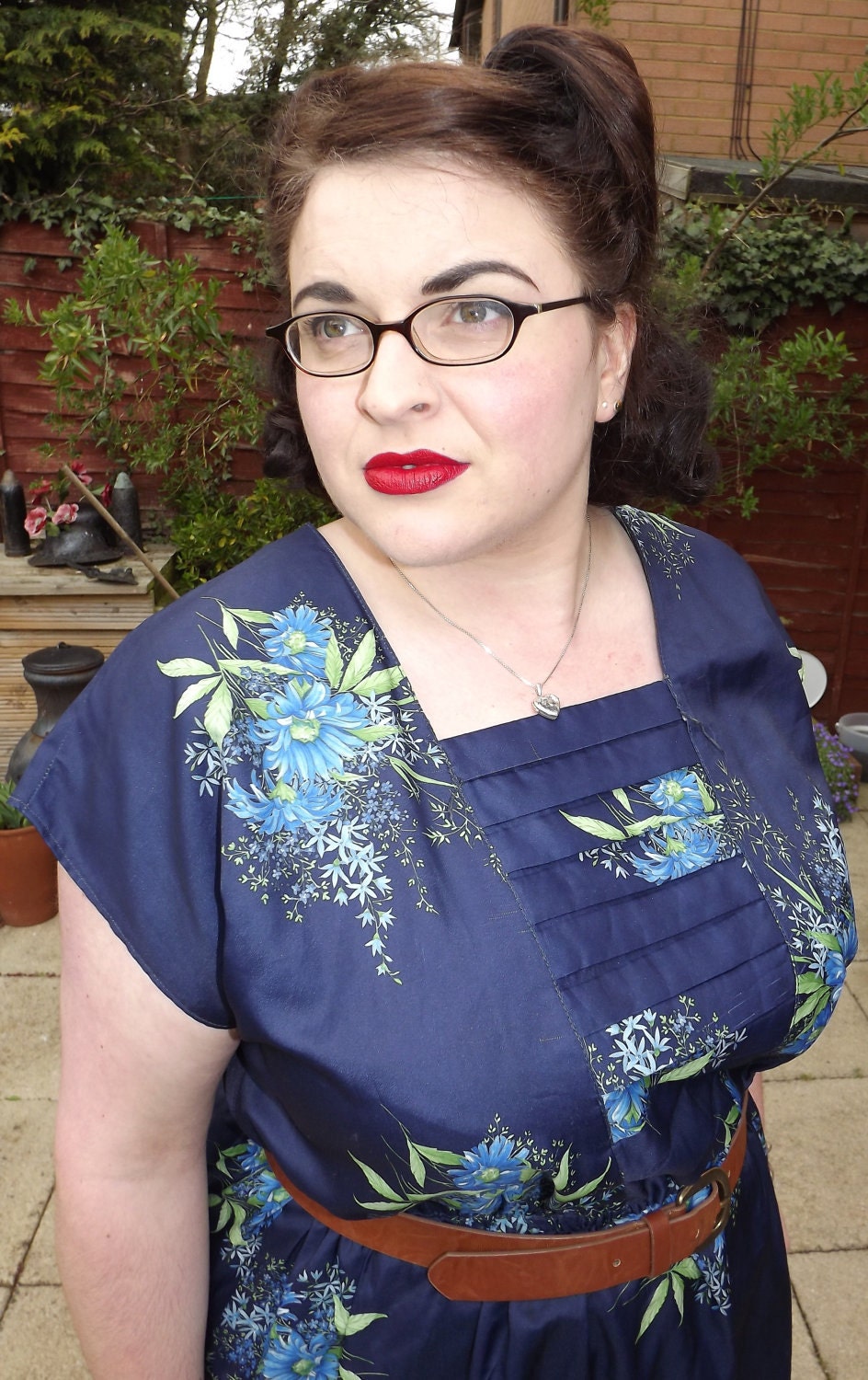 Silken Blue Floral Dress - XL / XXL / Plus Size
