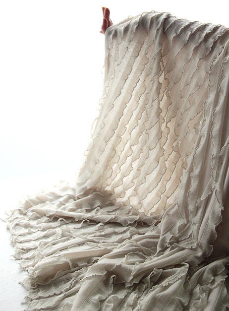 Angel Wings Ruffled Knit Fabric in Beige 1 Yard 18232-262