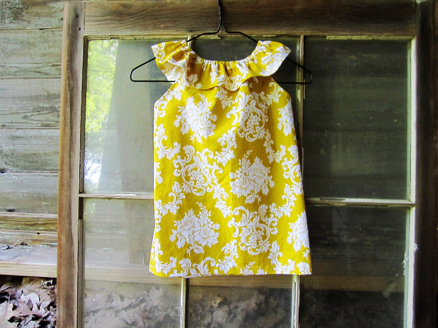 Summer Honey Damask Ruffle Neck beach Dress size 6 months 12months 18 months 2t 3t 4t 5t