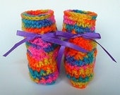 Baby Boy Rainbow Booties Infant Girl  Slippers  3 - 6 Months Crochet  Children  Clothing Bright Purple Ribbon Orange Yellow Pink Teal