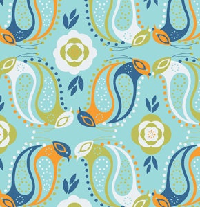 SALE--Eleanor Grosch--Imperial Pheasant--Pheasant Peonies--Blue--100% cotton fabric--price is per yard