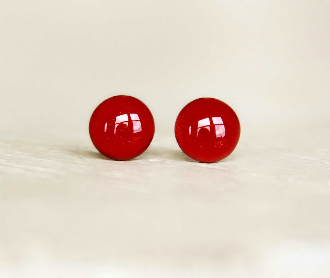 BAD APPLE - Deep Red Earrings Studs - Bad Apple Dark Red Earrings - Small Round Studs Handmade by EarSugar in Dark Red