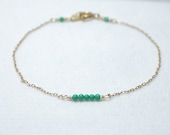 Tiny turquoise dash bracelet - tiny turquoise beads on gold filled - simple everyday jewelry