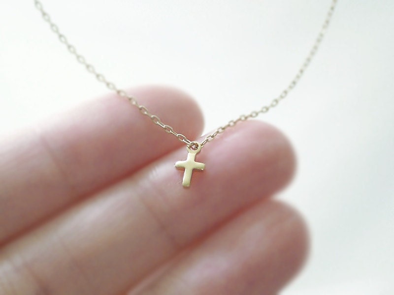 Tiny gold cross necklace - gold filled chain - simple dainty jewelry