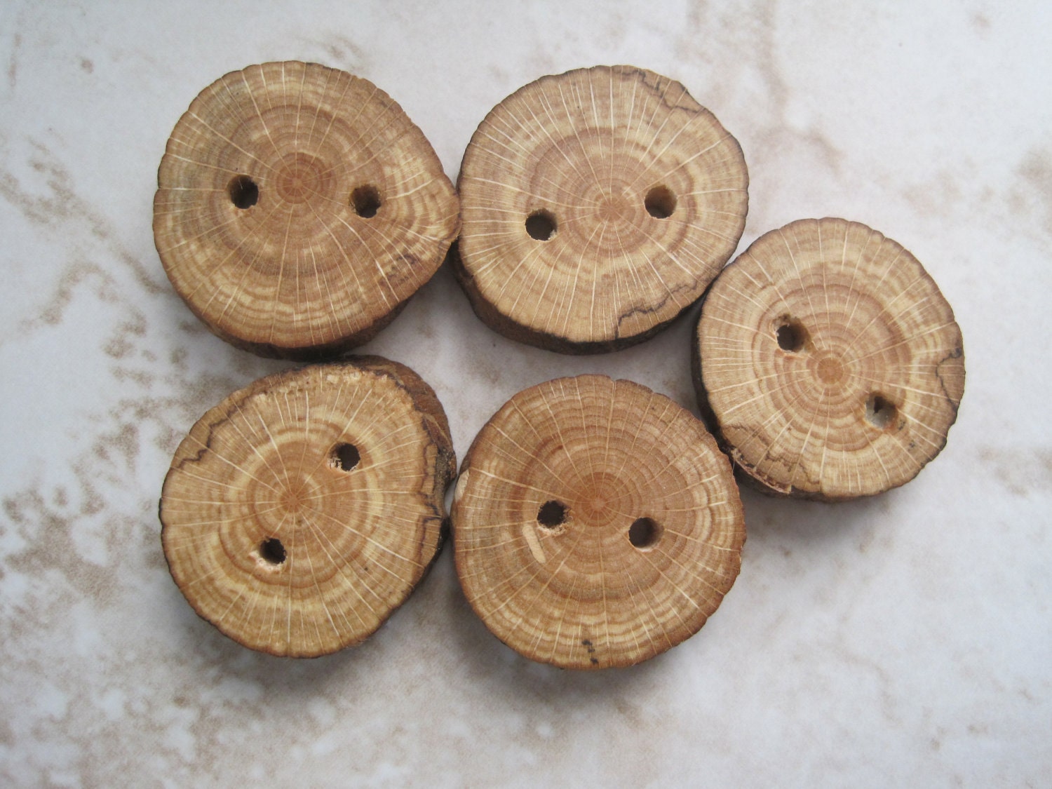 White Oak Wooden Tree Branch Buttons for Knitting, Crochet, or other Craft Projects (Set of 5)
