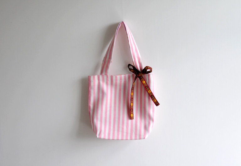 Country Sunshine tote bag, small pink tote, tiny flower bow