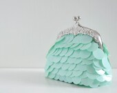 Pastel Lake clutch - pastel green sequin handbag, small clutch, made to order