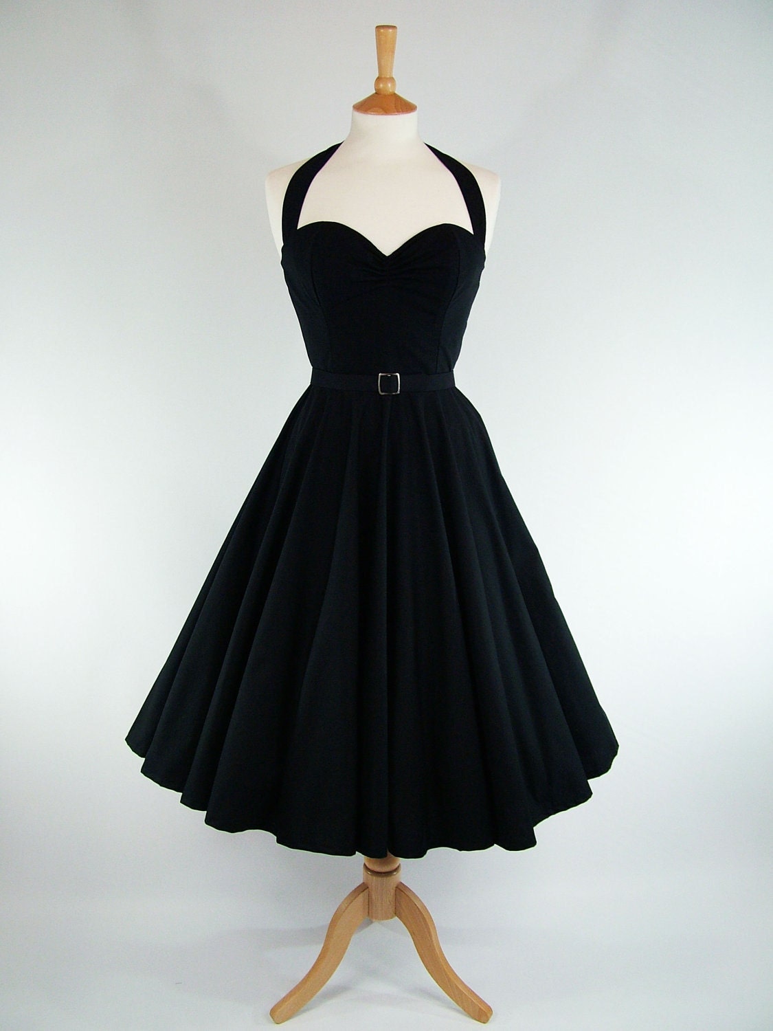 Made To Measure Black Full Circle Dress - Detachable Straps & Belt