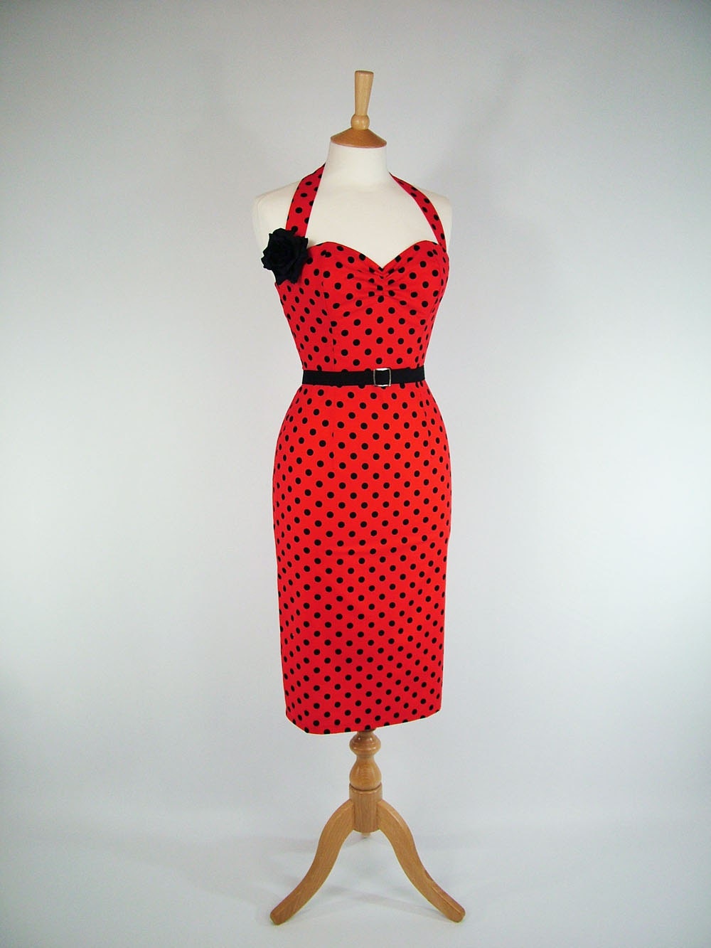 Made To Measure Polka Dot Pencil Dress - Detachable Straps & Belt
