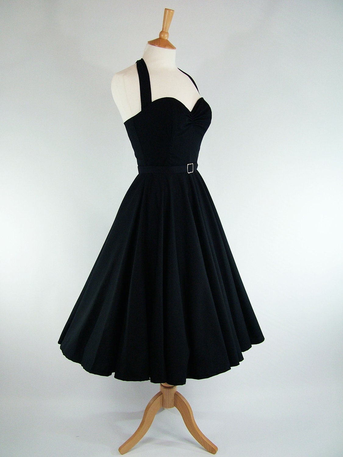 Made To Measure Black Full Circle Dress - Detachable Straps & Belt