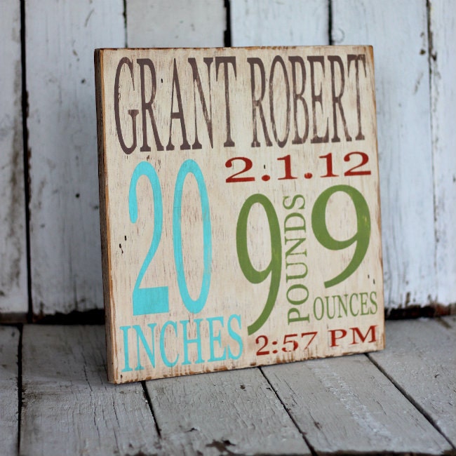 Birth Announcement- distressed home decor, wall art, nursery, playroom, children, painted wood sign