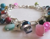 Colorful glass bead and charm bracelet