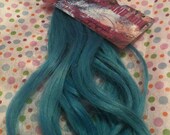 A Q U A   teal colored/ pastel / 18" long human hair extension/ clip-in hair/ dip dye ombre (2) hair extensions