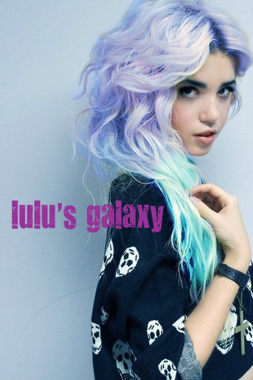 L I L A C / S K Y blue cloud and pastel lavender MIX/ ombre/  human hair extension/ clip-in wefts/ dip dye FULL SET hair extensions
