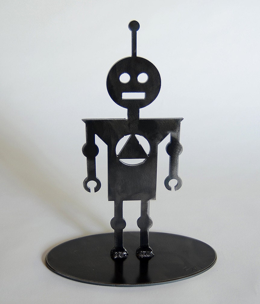 Robot 1 - modern table top robot sculpture in steel