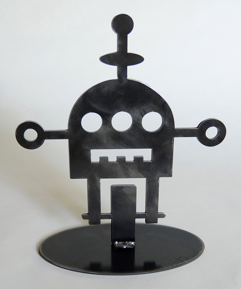 Robot 5 - modern table top robot sculpture in steel
