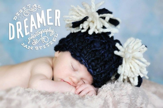 CUSTOM ORDER Hand Knit, Newborn Baby Hat in your CHOICE Pom Poms, handspun hand dyed yarns