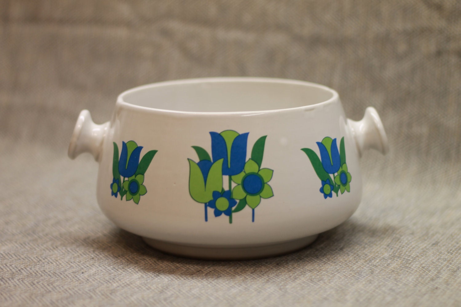 Bowl Mod Blue & Green Tulip Flower Vintage