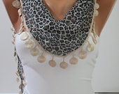 Leopard Cotton Shawl/Scarf- with lace edge