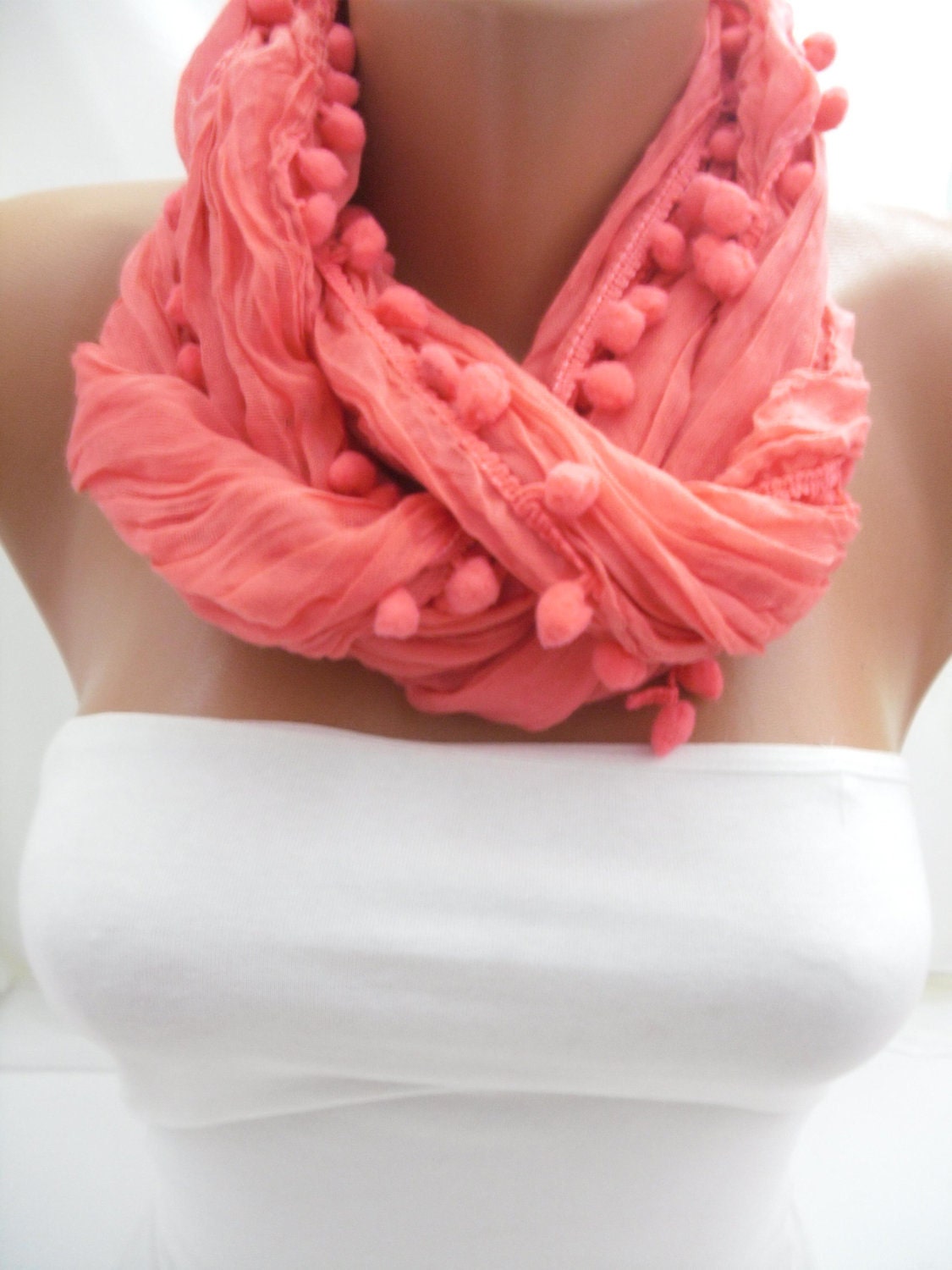 Hot Pink Pompom Shawl/Scarf - Headband Necklace