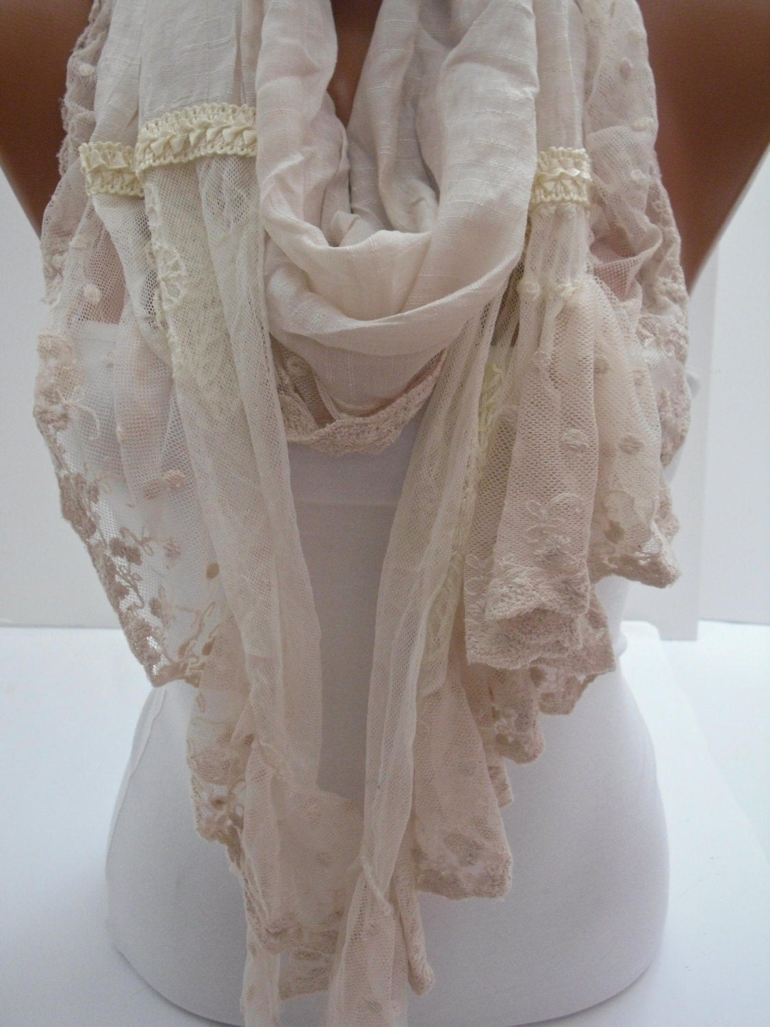 Cream Shawl/Scarf  with Lace
