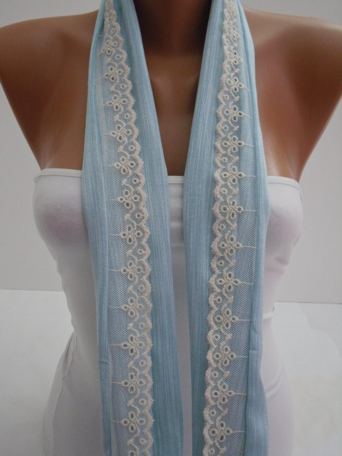 Women   Shawl / Scarf - Headband - Cowl with Lace Edge -Summer Trends