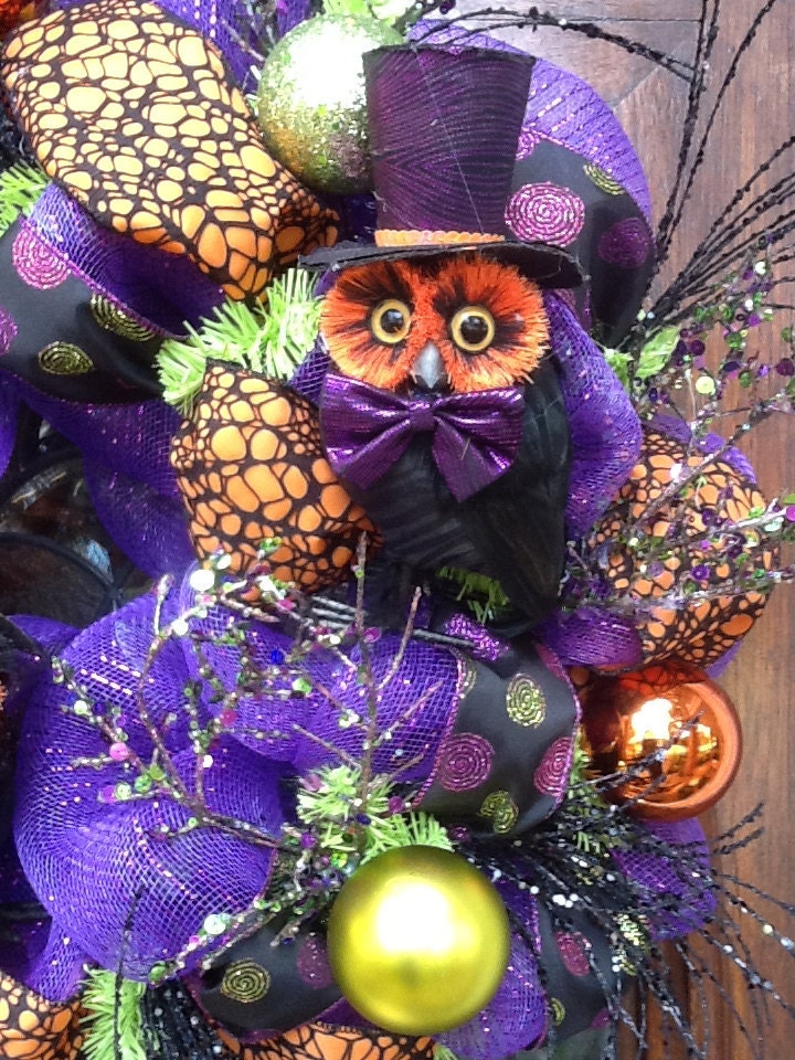 Whimsical His and Her Owl Halloween Wreath